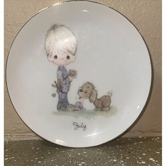 Precious Moments Other - Precious Moments July Plate‎ Boy with Dog Birthday Collectible Enesco